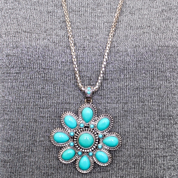NEW MANGO Silver Tone and Turquoise Necklace - Picture 5 of 5
